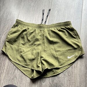 Nike Olive Green Athletic Running Shorts with Swoosh